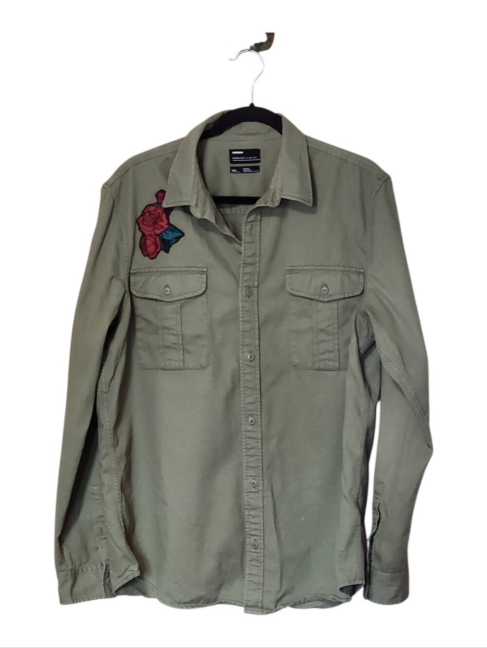 Public Opinion 100% Cotton Olive Green Utility Style Shirt Large